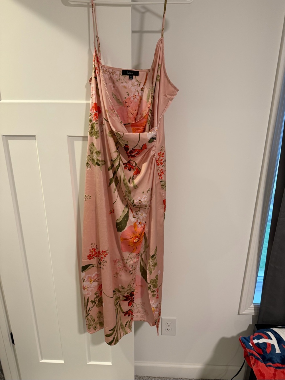 Lulu's Pink Floral Cowl Midi Slip Dress